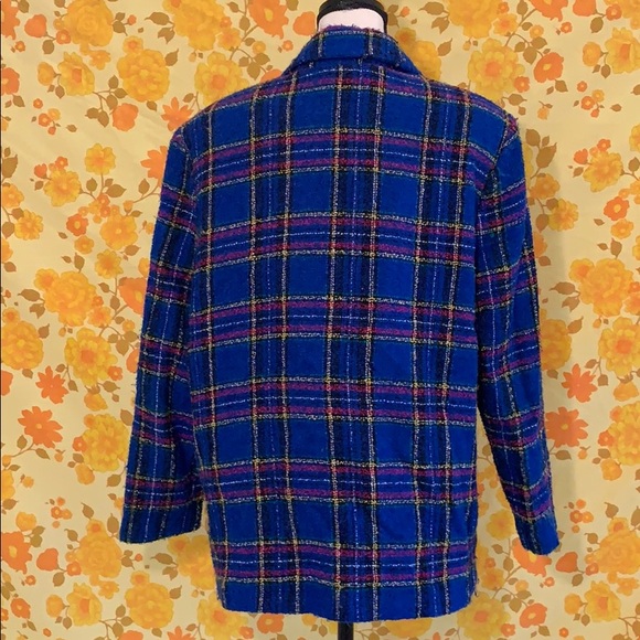 Vintage 90s Blue Purple Plaid Funky Blazer - Picture 6 of 8